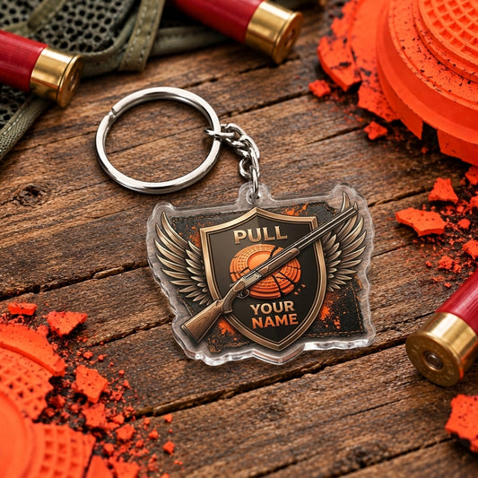 Maxcorners Bronze Eagle Wings Shooting Shield Trap Shooting Personalized Name Acrylic Keychain