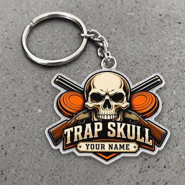 Maxcorners Trap Shooting Trap Skull Skull Crossed Shotguns Custom Name Custom Gift 2D Flat Acrylic Ornament, Keychain