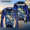 Maxcorners Fishing Shirt Electric Blue Lightning Bolt Honeycomb Pattern Multiple Options Personalized Name, Team Name 3D Long Sleeve Shirt (13 Fish Species)