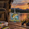 Maxcorners Blue Wave Fishing Emblem Personalized Name 2D Acrylic Keychain Ornament (8 Fish Species)