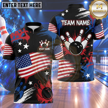 Maxcorners USA UK Bowling Jersey Modern Flag Racing Stripes Multiple Options Personalized Name, Team Name 3D Shirt