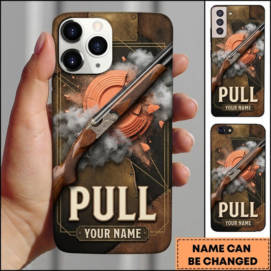 Maxcorners Vintage Brown Shotgun Pull Clay Target Personalized Name Trap Shooting Phone Case