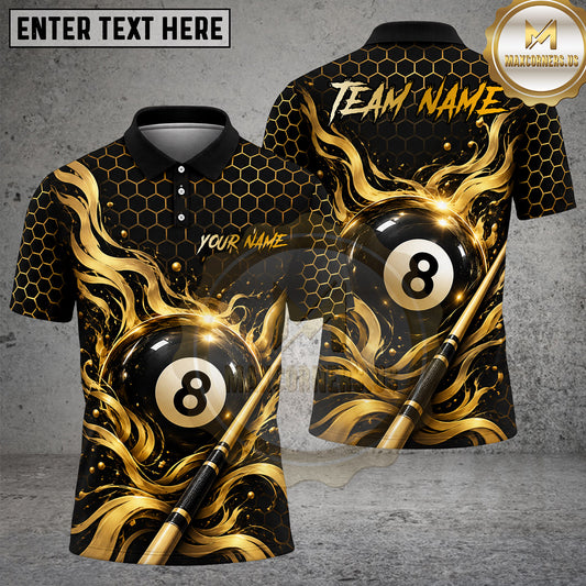 Maxcorners Billiards 8 Ball Flame Honeycomb Cue Graphic Multiple Options Personalized Name, Team Name 3D Shirt