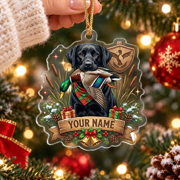Maxcorners Black Labrador Duck Hunting Christmas Personalized Name Christmas Ornament