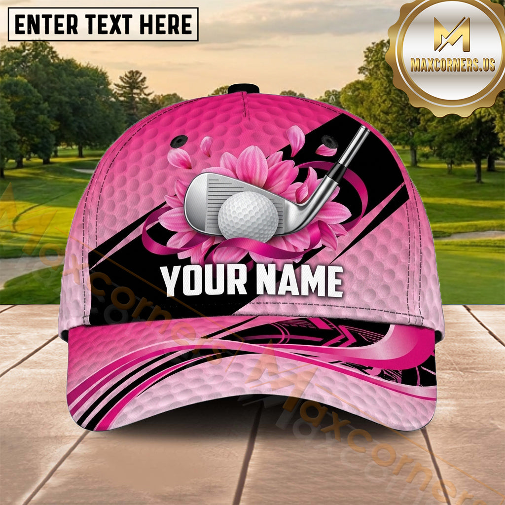 Maxcorners Golf Pink Ribbon Golf Ball Dynamic Swirl Personalized Name 3D Cap