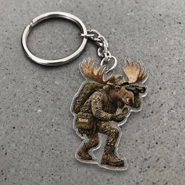 Maxcorners Moose Hiker Backpack Adventure Character Custom Name Trap Hunting Custom Gift 2D Flat Acrylic Ornament, Keychain
