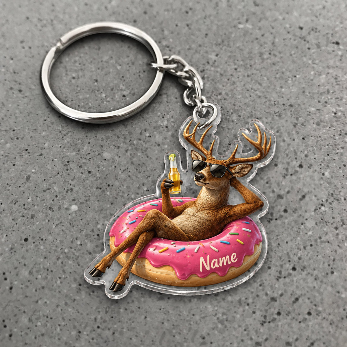 Maxcorners Deer Donut Float Summer Vacation Character Custom Name Trap Hunting Custom Gift 2D Flat Acrylic Ornament, Keychain