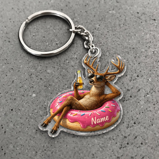 Maxcorners Deer Donut Float Summer Vacation Character Custom Name Trap Hunting Custom Gift 2D Flat Acrylic Ornament, Keychain