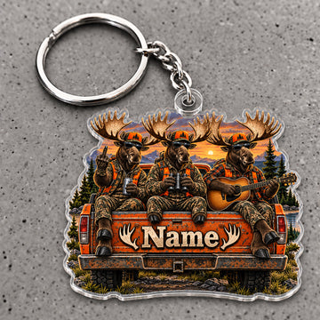 Maxcorners Moose Hunting Pickup Truck Hunting Crew Custom Name Trap Hunting Custom Gift 2D Flat Acrylic Ornament, Keychain