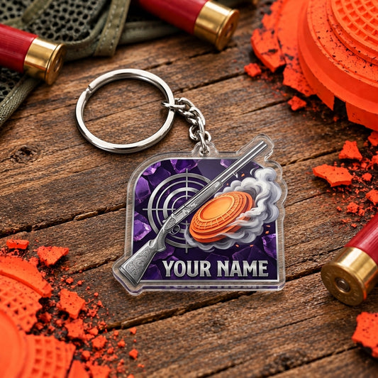 Maxcorners Purple Energy Clay Shooting Target Trap Shooting Personalized Name Acrylic Keychain