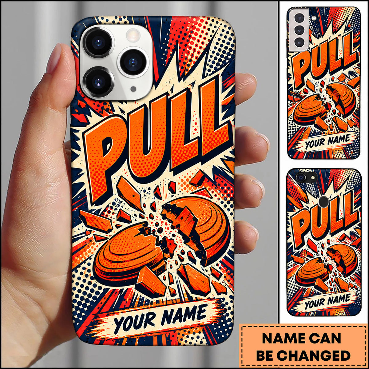 Maxcorners Trap Shooting Comic Pop Art Clay Target Personalized Name 3D Phone Case