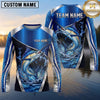 Maxcorners Fishing Shirt Royal Blue Metallic Silver Geometric Pattern Multiple Options Personalized Name, Team Name 3D Long Sleeve Shirt (13 Fish Species)