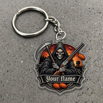 Maxcorners Grim Reaper Crossed Shotguns Badge Custom Name Trap Shooting Custom Gift 2D Flat Acrylic Ornament, Keychain