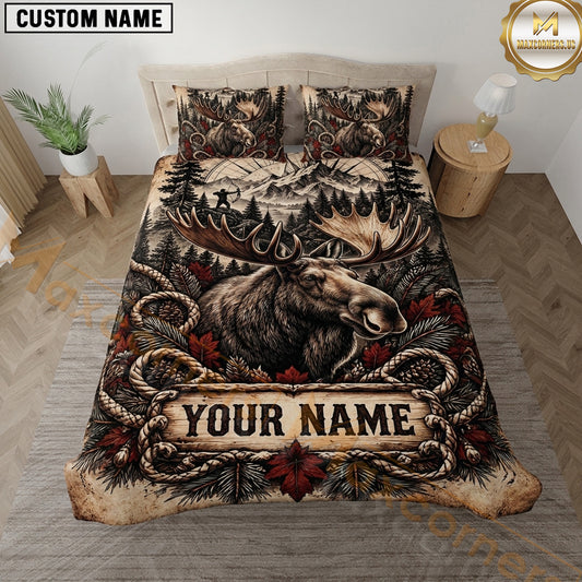 Maxcorners Moose Hunting Antler Portrait Rustic Forest Wildlife Artwork Multiple Options Personalized Name 3D Printed Bedding Set