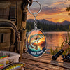 Maxcorners Retro Orange Sunset Fishing Artwork Personalized Name 2D Acrylic Keychain Ornament (8 Fish Species)
