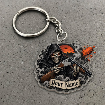 Maxcorners Grim Reaper Shattered Clay Target Artwork Custom Name Trap Shooting Custom Gift 2D Flat Acrylic Ornament, Keychain
