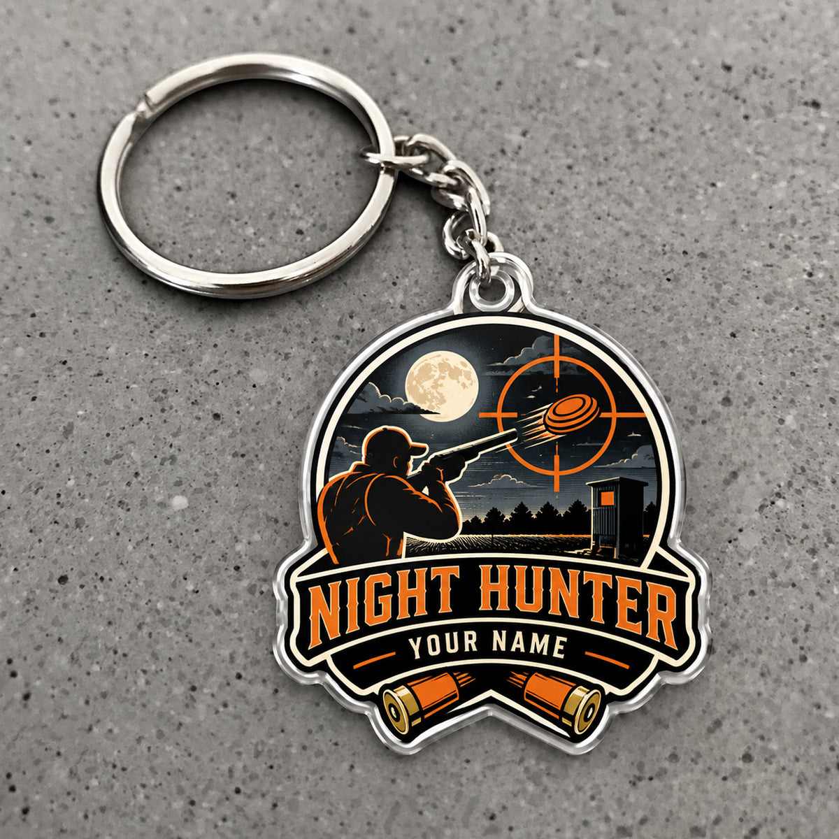 Maxcorners Trap Shooting Night Hunter Moonlight Shooter Clay Target Custom Name Custom Gift 2D Flat Acrylic Ornament, Keychain