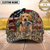 Maxcorners Patriotic American Flag Woodland Camo Duck Hunting Dog Cap, Multiple Breeds Personalized Name 3D Cap