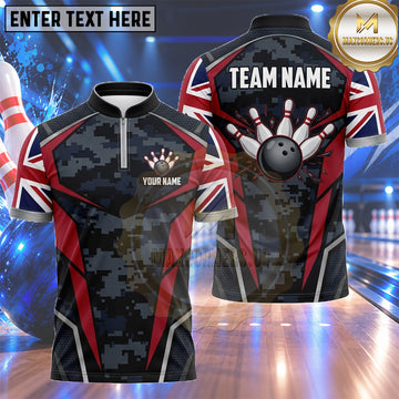 Maxcorners Bowling Shirt Tactical Camouflage Union Jack Accents Multiple Options Personalized Name, Team Name 3D Shirt