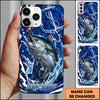 Maxcorners Personalized Fishing Phone Case with Ocean Splash, Anchor, Lure, Blue Fish Scales and Custom Name Phone Case (12 Species)