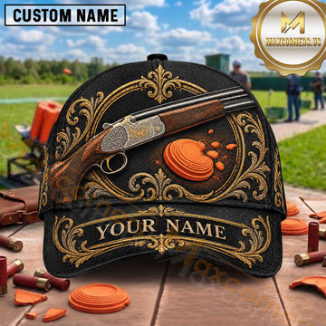 Maxcorners Trap Shooting Ornamental Shotgun Clay Target Multiple Options Personalized Name 3D Cap