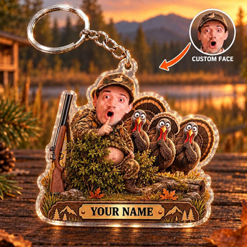 Maxcorners Turkey Hunting Funny Belly Hunter Turkey Trio Custom Name & Face Custom Gift 2D Flat Acrylic Ornament, Keychain