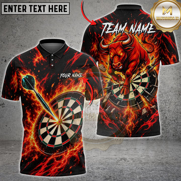 Maxcorners Darts Shirt Charging Bull Flaming Dartboard and Dart Multiple Options Personalized Name, Team Name 3D Shirt
