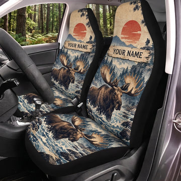 Maxcorners Moose Hunting Snowy Mountain Sunrise Personalized Name Car Seat Covers