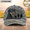Maxcorners Military Gray Digital Camo Hunter Silhouette Duck Hunting With Dogs Multi Options Personalized Name 3D Cap