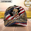 Maxcorners Distressed American Flag Torn Effect Duck Hunting With Dogs Multi Options Personalized Name 3D Cap