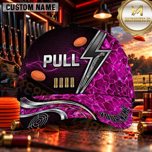 Maxcorners PULL Lightning Bolt Trap Shooting Personalized Name 3D Cap