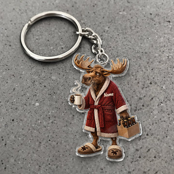 Maxcorners Deer Bathrobe Coffee Morning Character Custom Name Trap Hunting Custom Gift 2D Flat Acrylic Ornament, Keychain