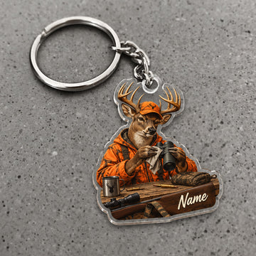 Maxcorners Deer Rifle Hunter Shooting Character Custom Name Trap Hunting Custom Gift 2D Flat Acrylic Ornament, Keychain