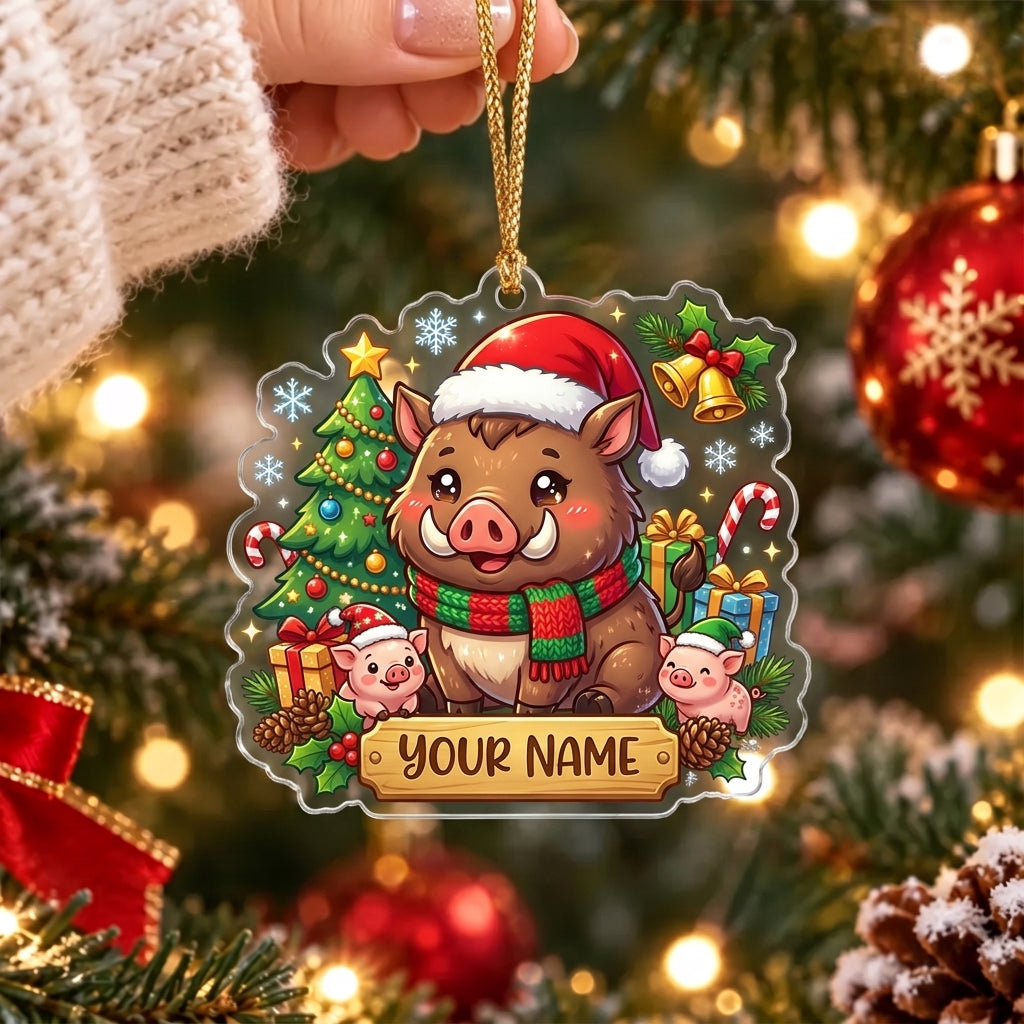 Maxcorners Cute Christmas Pig Festive Gifts Personalized Name Christmas Ornament
