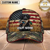 Maxcorners Distressed American Flag Woodland Camo Duck Hunting With Dogs Multi Options Personalized Name 3D Cap
