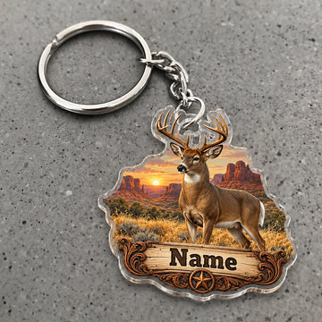 Maxcorners Whitetail Deer Hunting Desert Sunset Buck Custom Name Trap Hunting Custom Gift 2D Flat Acrylic Ornament, Keychain