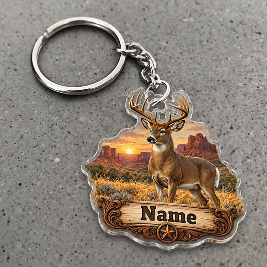 Maxcorners Whitetail Deer Hunting Desert Sunset Buck Custom Name Trap Hunting Custom Gift 2D Flat Acrylic Ornament, Keychain