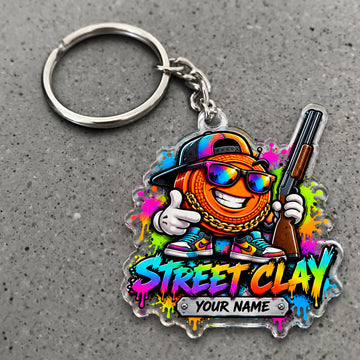 Maxcorners Street Clay Cartoon Shooter Artwork Custom Name Trap Shooting Custom Gift 2D Flat Acrylic Ornament, Keychain