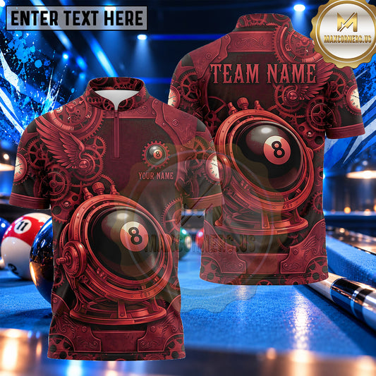 Maxcorners Ornate Steampunk Gear 8 Ball Billiards Multiple Options Personalized Name, Team Name 3D Shirt