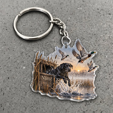 Maxcorners Duck Hunting Dog Winter Marsh Scene Custom Name Trap Hunting Custom Gift 2D Flat Acrylic Ornament, Keychain