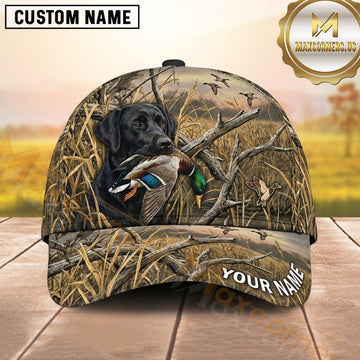 Maxcorners Golden Wetland Grass Flying Ducks Duck Hunting With Dogs Multi Options Personalized Name 3D Cap