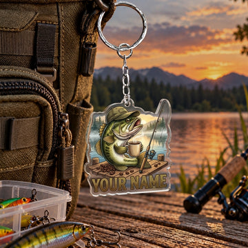 Maxcorners Classic Fishing Reel Illustration Personalized Name 2D Acrylic Keychain Ornament (8 Fish Species)