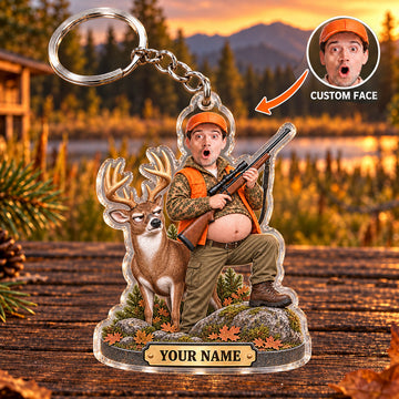 Maxcorners Deer Hunting Funny Belly Hunter Whitetail Buck Custom Name & Face Custom Gift 2D Flat Acrylic Ornament, Keychain