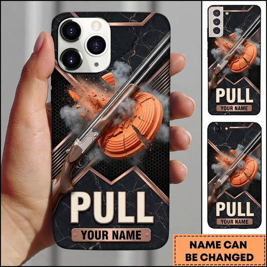 Maxcorners Black Orange Shotgun Pull Clay Target Personalized Name Trap Shooting Phone Case