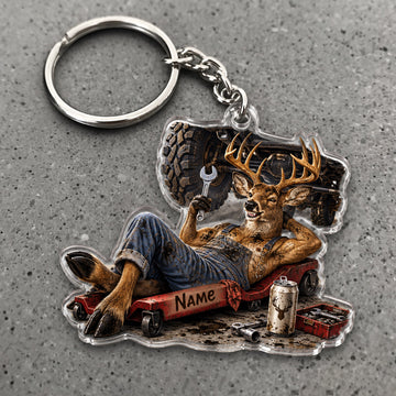 Maxcorners Deer Recliner Beer Relaxing Character Custom Name Trap Hunting Custom Gift 2D Flat Acrylic Ornament, Keychain