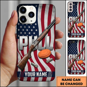 Maxcorners American Flag Vertical Shotgun Pull Clay Target Personalized Name Trap Shooting Phone Case