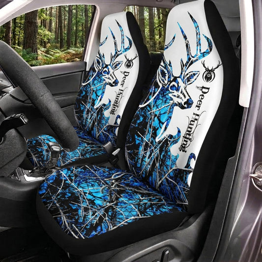 Maxcorners Blue Camo Deer Skull Hunting Car Seat Covers