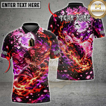 Maxcorners Bowling Anime Warrior Sakura Flame Strike Multiple Options Personalized Name, Team Name 3D Shirt