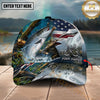 Maxcorners Personalized Fishing Cap with American Flag, Camo Lake Scene, Fishing Hook and Custom Name 3D Cap (12 Species)