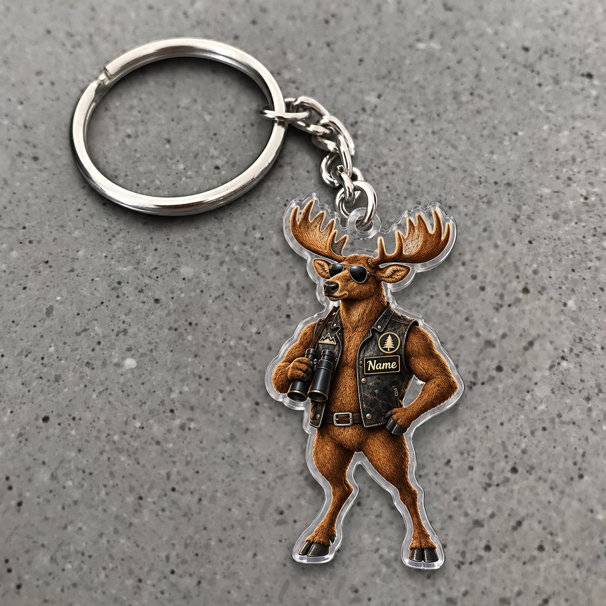 Maxcorners Moose Outdoorsman Hunting Vest Character Custom Name Trap Hunting Custom Gift 2D Flat Acrylic Ornament, Keychain